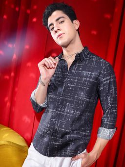 Campus Sutra - Men Midnight Black Abstract Imprint Shirt