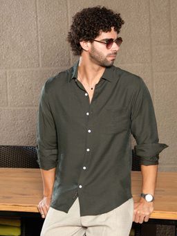 Campus Sutra - Men Olive Breezy Wrinked Relaxed Shirt
