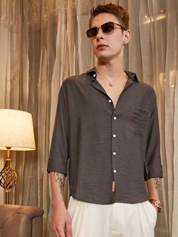 Campus Sutra - Men Charcoal Breezy Wrinked Relaxed Shirt