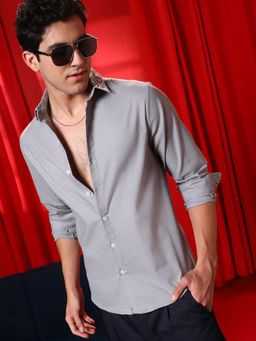 Campus Sutra - Men Coin Grey Solid Regular Shirt