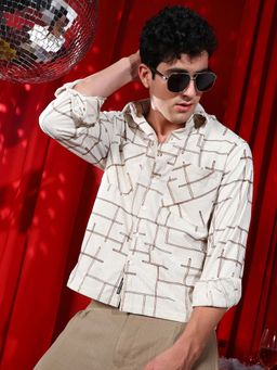 Campus Sutra - Men White Cross Hatch Utility Shirt