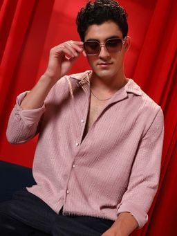 Campus Sutra - Men Blush Pink Tactile Cuban Shirt