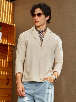 Campus Sutra - Men Cream Striped Cuban Shirt