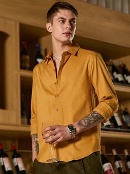 Campus Sutra - Men Mustard Solid Lustre Shirt