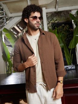 Campus Sutra - Men Russet Brown Ellipse-Lined Shirt