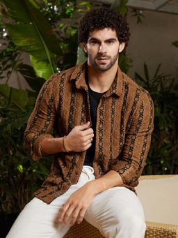 Campus Sutra - Men Chocolate Brown Xoxo-Tactile Shirt