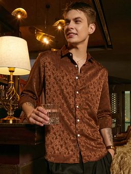 Campus Sutra - Men Chocolate Brown Mozaic-Tactile Shirt