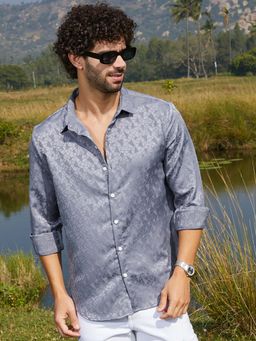 Campus Sutra - Men Coin Grey Mozaic-Tactile Shirt