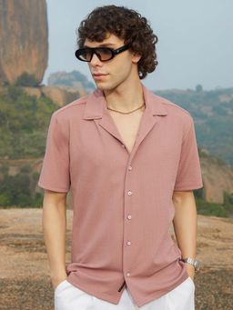 Campus Sutra - Men Nude Pink Rope-Ribbed Shirt