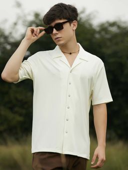 Campus Sutra - Men Cream White Trough-Tactile Shirt