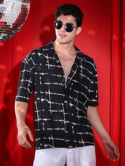 Campus Sutra - Men Onyx Black Inkbound Pattern Shirt