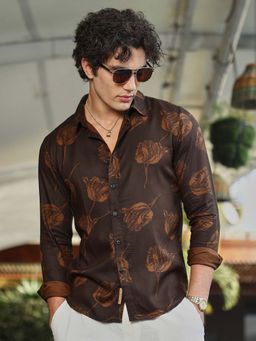 Campus Sutra - Men Coffee Brown Withered-Flower Shirt