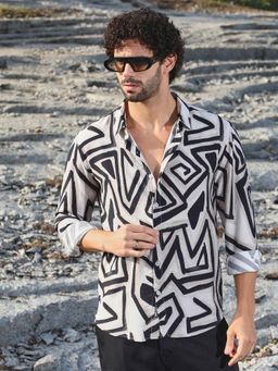 Campus Sutra - Men Onyx Black Abstract Breezy Shirt