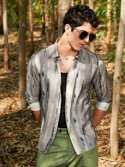 Campus Sutra - Men Coin Grey Indie-Striped Shirt