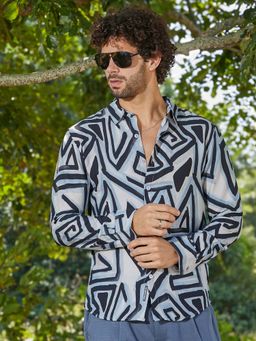 Campus Sutra - Men Sky Blue Abstract Breezy Shirt