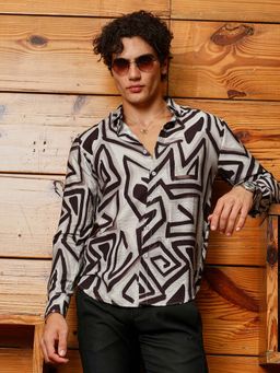 Campus Sutra - Men Brown Abstract Breezy Shirt