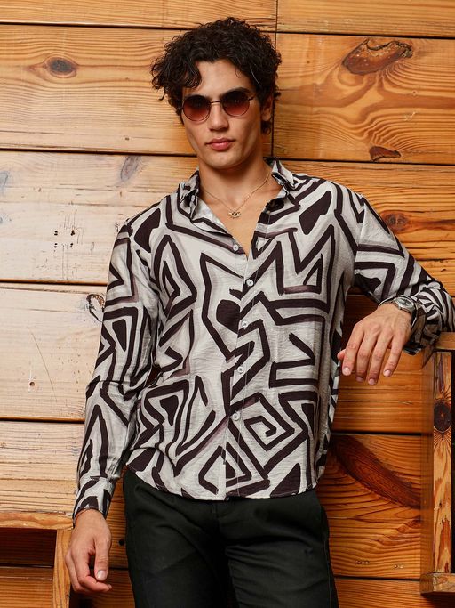 CAHOOT Men Brown Abstract Breezy Shirt