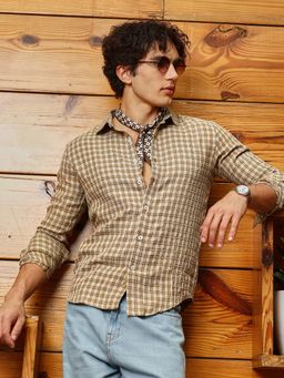 Campus Sutra - Men Chocolate Brown Micro-Plaid Shirt