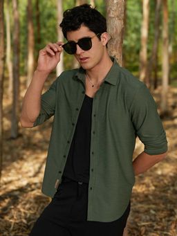 Campus Sutra - Men Sacramento Green Spirit Weave Shirt