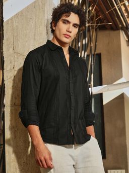 Campus Sutra - Men Onyx Black Swirl-Tactile Shirt