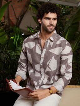 Campus Sutra - Men Ash Brown Abstract Heathered Shirt