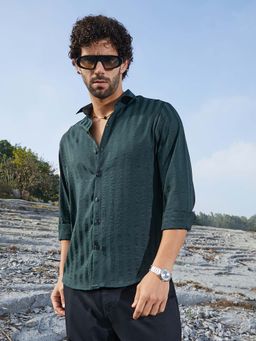 Campus Sutra - Men Emerald Green Candy-Striped Shirt