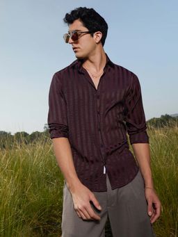Campus Sutra - Men Wine Candy-Striped Shirt