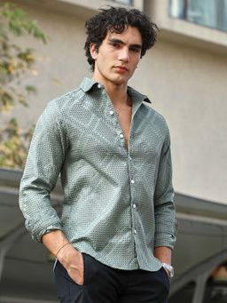 Campus Sutra - Men Sage Green Shard-Tactile Shirt