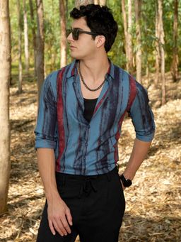 Campus Sutra - Men Cornflower Blue Dark-Tone Brushed Shirt