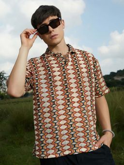 Campus Sutra - Men Multi-Color Nomadic Knit Oversized Polo T-Shirt