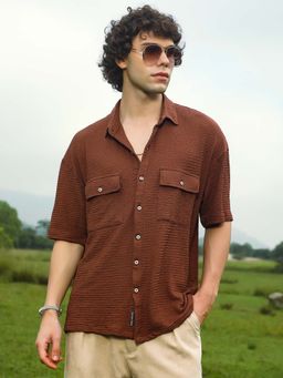 Campus Sutra - Men Chocolate Brown Tactile-Utility Oversized Shirt