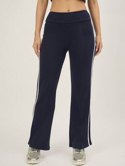 Femea - Women Navy Blue Solid Straight Fit Trackpant