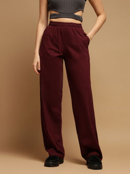 Femea - Women Maroon Straight-Fit Mid-Rise Pant