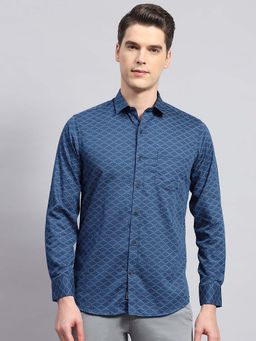 Monte Carlo - Men's Blue Printed Pure Cotton Shirt