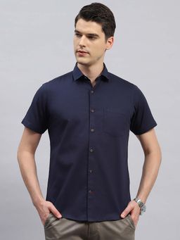 Monte Carlo - Men's Navy Blue Solid Pure Cotton Shirt