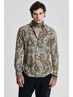 Snitch - Beige Paisley Slim Casual Shirt