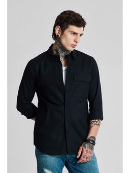 Snitch - Black Solid Slim Casual Shirt