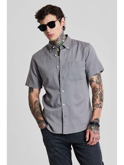 Snitch - Grey Solid Half Sleeves Slim Casual Shirt