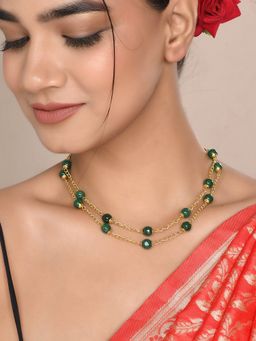 Shoshaa - Gold-Plated Handcrafted Green Beads Layered Necklace
