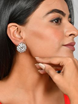 Shoshaa - Silver-Plated Handcrafted White Ad Stones Stud Earrings