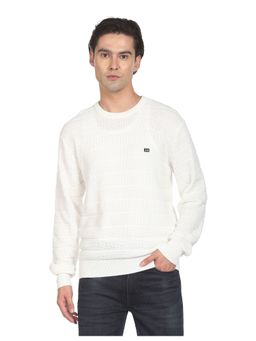 Arrow Sports - Men White Crew Neck Textured Cotton Sweater