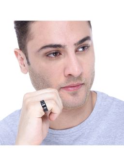 Yellow Chimes - Men Black Stainless Steel Band Finger Ring