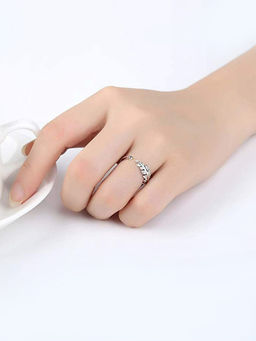 Yellow Chimes - Silver-Plated White Crystal-Studded Finger Ring
