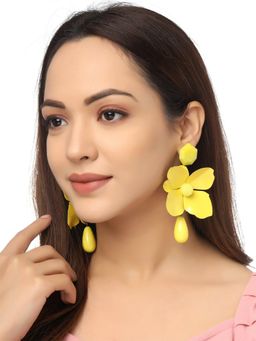 Yellow Chimes - Yellow Colored Floral Shaped Lightweight Drop Earrings