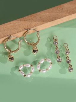 Lilly & Sparkle - Set of 3 White Contemporary Hoop Earrings