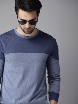 Campus Sutra - Men Colourblockeded Round Neck Blue T-Shirt