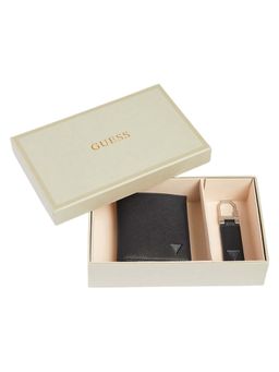 Guess - Men Black Textured PU Wallet & Key Ring (Set of 2)