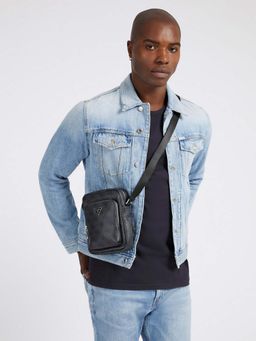Guess - Men Grey Printed PU Crossbody Bag