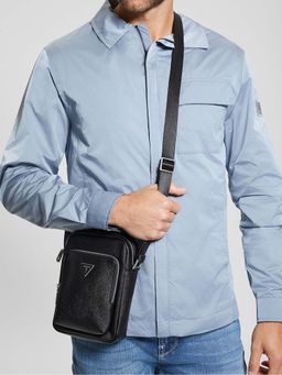 Guess - Men Black Solid PU Crossbody Bag