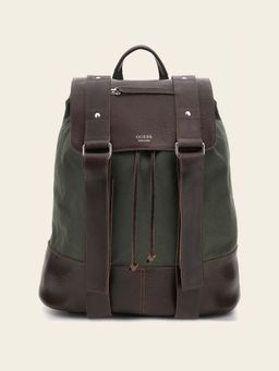 Guess - Men Green Color-Blocked Cotton Blend Backpack